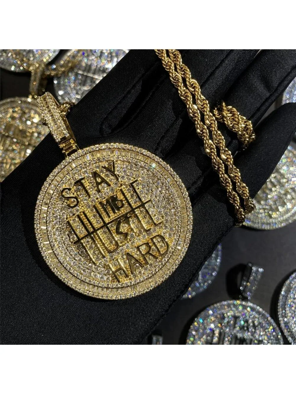 Bling Gold Coin Pendant Necklace, 14K Gold Plated CZ Charm, Hip Hop Statement